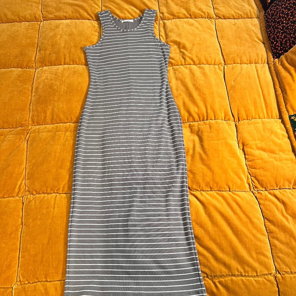 Marine Layer Lexi Daytime Stripe Rib Midi Dress Olive Green XS